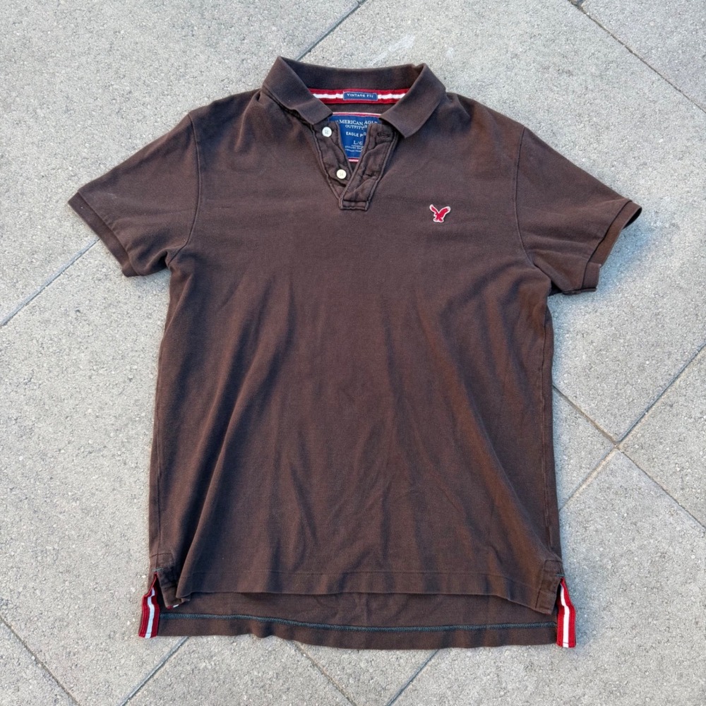 American Eagle Outfitters Mens Brown Eagle Polo Shirt Vintage Fit Large